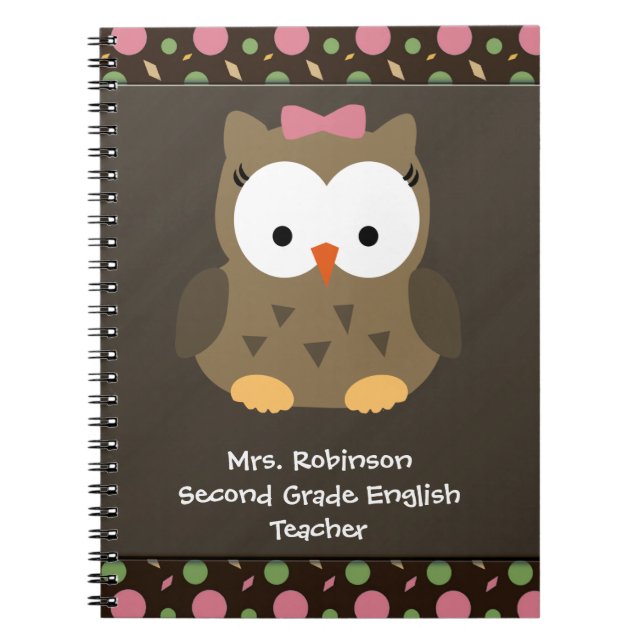 Cute Baby Girl Owl, Pink/Green/Brown Spiral Notebook (Front)
