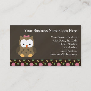 Cute Baby Girl Owl with Pink Bow Business Card