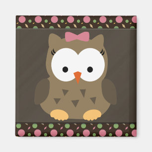 Cute Baby Girl Owl with Pink Bow Magnet