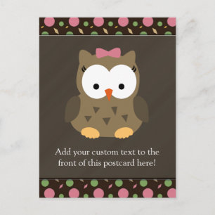 Cute Baby Girl Owl with Pink Bow Postcard