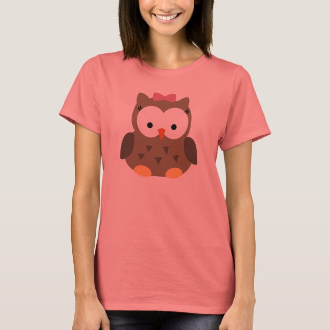 Cute Baby Girl Owl with Pink Bow T-Shirt (Front)