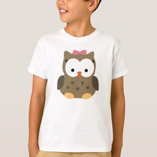 Cute Baby Girl Owl with Pink Bow T-Shirt (Front)
