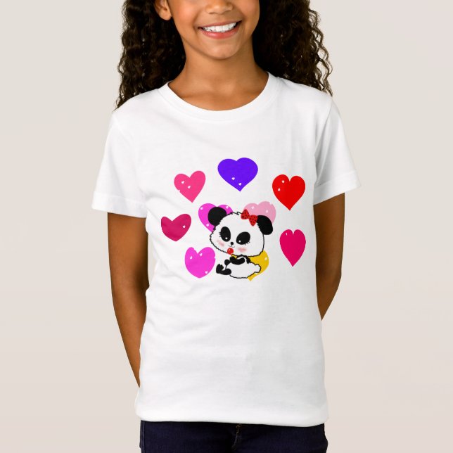 Cute Baby Girl Panda rainbow love hearts tees (Front)