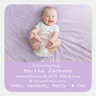 Cute Baby Girl Photo Birth Announcement Square Sticker