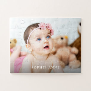 Cute Baby Girl Photo Birthday Monogram Jigsaw Puzzle