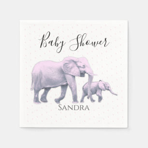 Cute Baby Girl Pink Elephants Modern Baby Shower Napkin