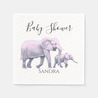 Cute Baby Girl Pink Elephants Modern Baby Shower Napkin
