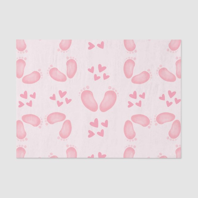 Cute Baby Girl Pink Feet and Hearts Baby Shower Tissue Paper (Front)
