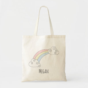 Cute Baby Girl Rainbow Doodle with Name Diaper Tote Bag