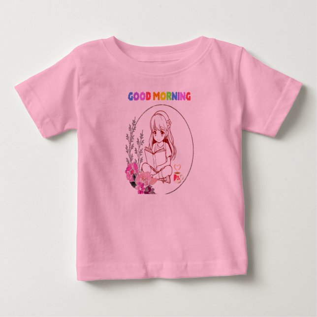 Cute Baby Girl Reading Book T-Shirt (Front)