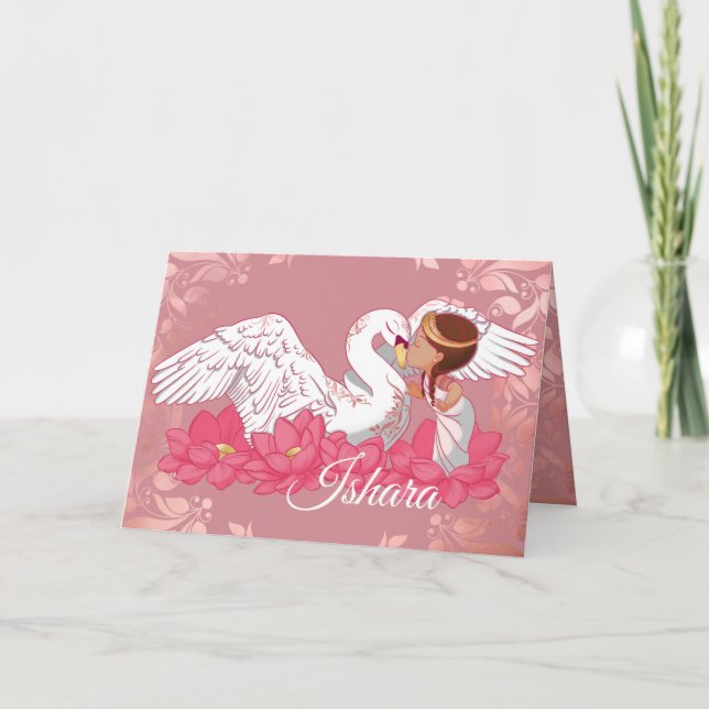 Cute Baby Girl Saraswati with her White Swan Announcement (Front)