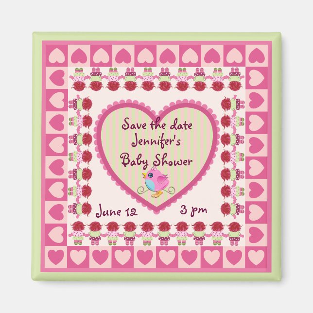 Cute Baby (girl) Save the date Baby shower magnet (Front)