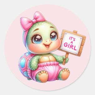 Cute baby girl sea turtle classic round sticker
