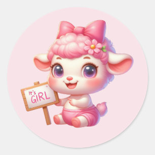Cute baby girl sheep classic round sticker