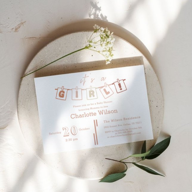 Cute Baby Girl Shower Brown Gingham Notedry Invitation (Creator Uploaded)