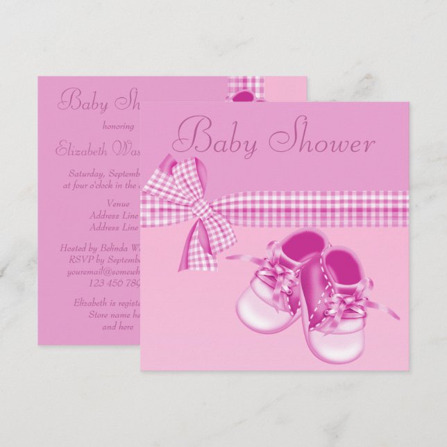 Cute Baby Girl Shower Pink Shoes & Elegant Ribbon Invitation (Front/Back)
