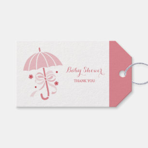 Cute Baby Girl Shower Pink Umbrella Thank You Gift Tags