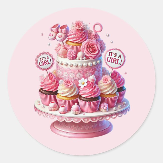 Cute baby girl shower sweet  classic round sticker (Front)