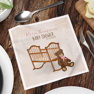 Cute Baby Girl Shower Teddy Bear Custom Napkin