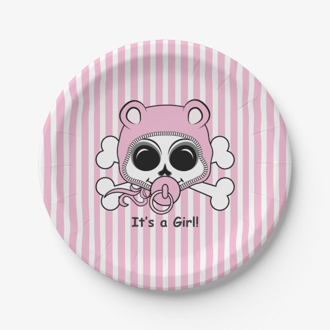 Cute Baby Girl Skull Paper Plate (Front)