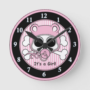 Cute Baby Girl Skull Round Clock