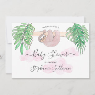 Cute Baby Girl Sloth Baby Shower Invitation