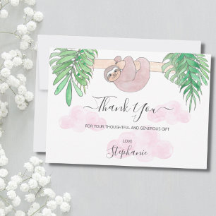 Cute Baby Girl Sloth Baby Shower Thank You Card