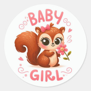Cute Baby Girl Squirrel Classic Round Sticker