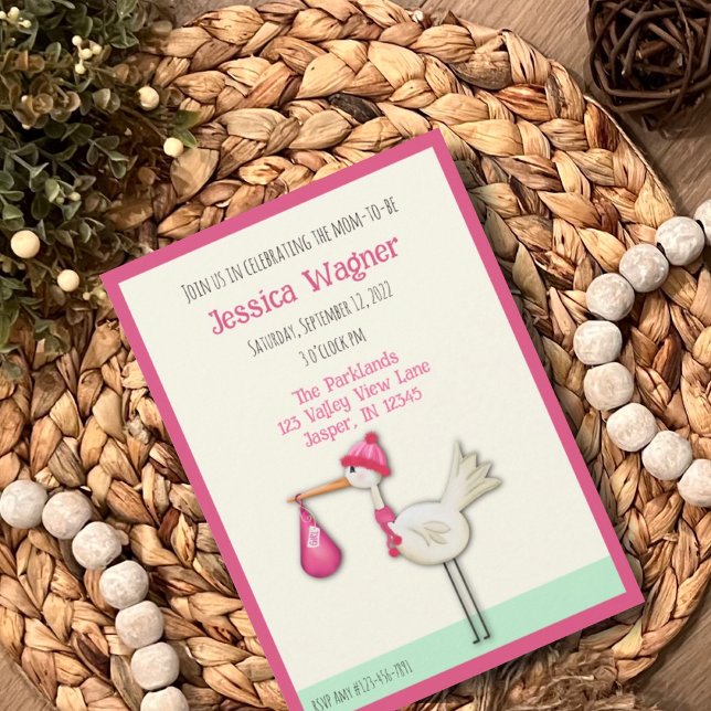 Cute Baby Girl Stork Inspirivity Shower Invite (Creator Uploaded)