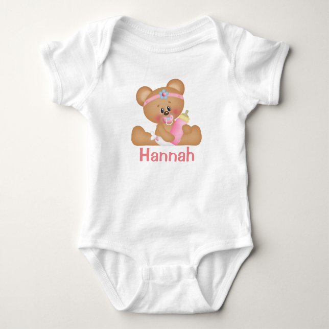 Cute Baby Girl Teddy Bear and Monogram Bodysuit (Front)