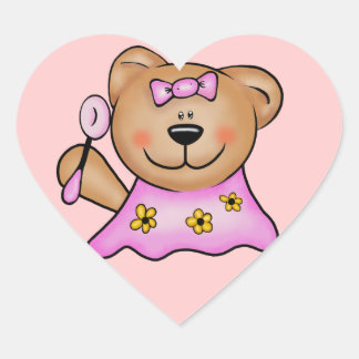 Cute Baby Girl Teddy Bear in Pink Heart Sticker