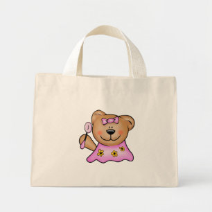 Cute Baby Girl Teddy Bear in Pink Mini Tote Bag
