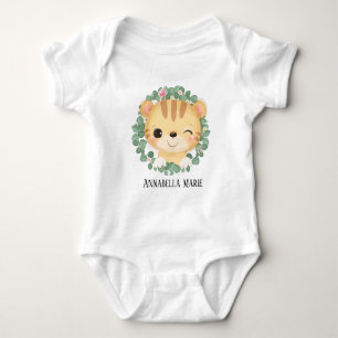 cute baby girl tiger add name bodysuit