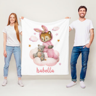 Cute baby girl tiger sitting cloud pink pyjamas fleece blanket
