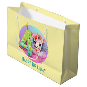 Cute baby girl unicorn 4th Birthday Large Gift Bag