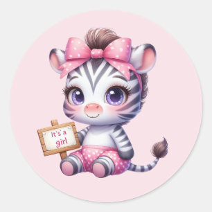Cute baby girl zebra classic round sticker