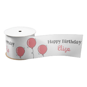 Cute Baby Girl's Birthday Pink Balloon Custom Satin Ribbon