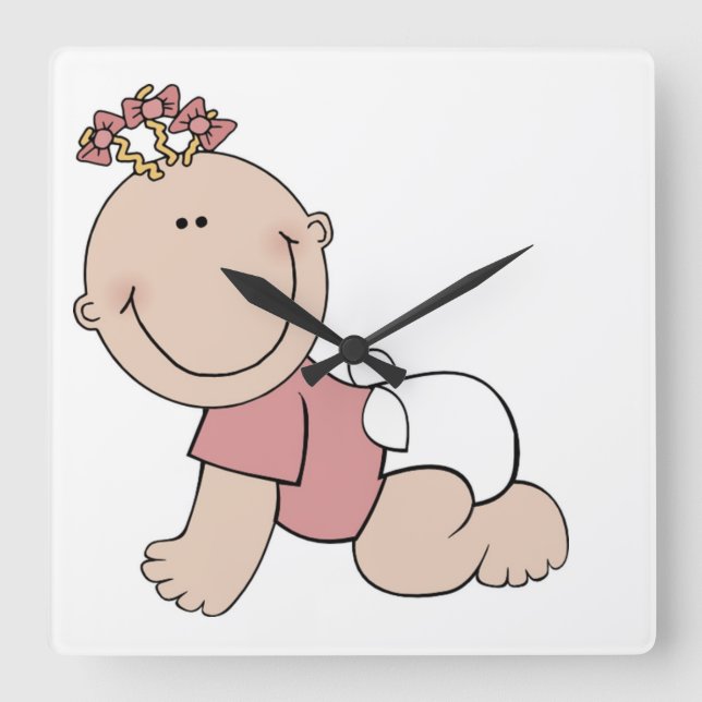 Cute Baby Girls Children's Nursery Clock Square (Front)