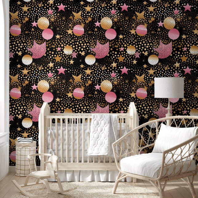 Cute baby girls stars pattern nursery  wallpaper (Kids)
