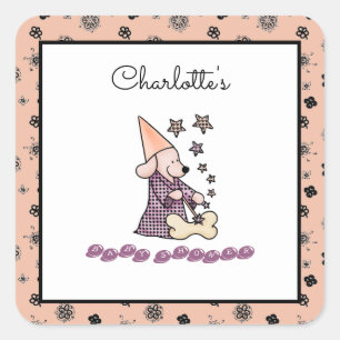 Cute Baby Girly Pink and Black Elegant Funny Dog Square Sticker