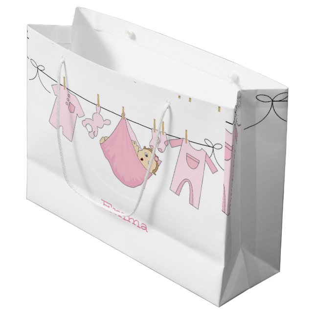 Cute Baby Girly Pink illustration Baby Shower Large Gift Bag (Front Angled)