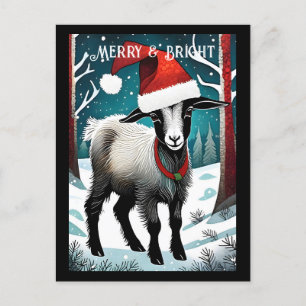Cute Baby Goat Kid Forest Santa Animal Christmas Postcard