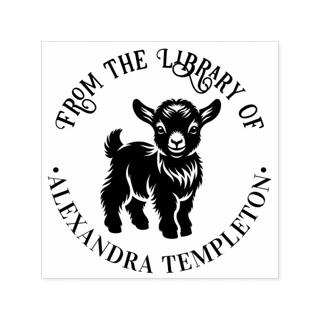 Cute Baby Goat Standing #2 Round Library Book Name Self-inking Stamp (Design)