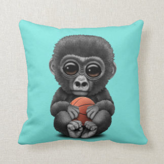 Cute Baby Gorilla Playing With Basketball Cushion