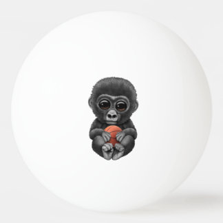 Cute Baby Gorilla Playing With Basketball Ping Pong Ball