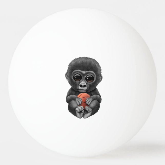 Cute Baby Gorilla Playing With Basketball Ping Pong Ball (Front)