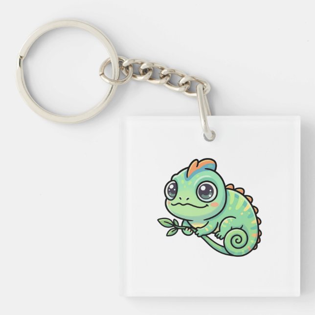 Cute Baby Green Chameleon Acrylic Keychain (Front)