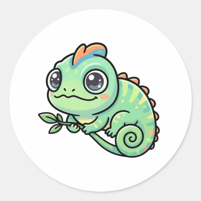 Cute Baby Green Chameleon Classic Sticker (Front)