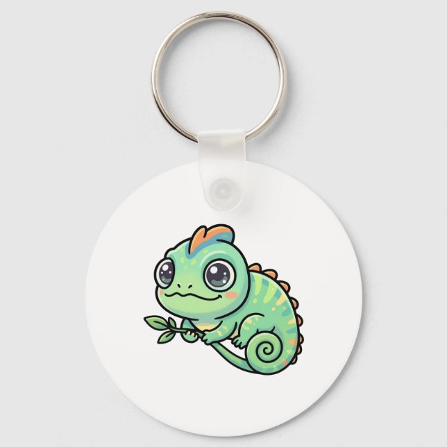 Cute Baby Green Chameleon Keychain (Front)