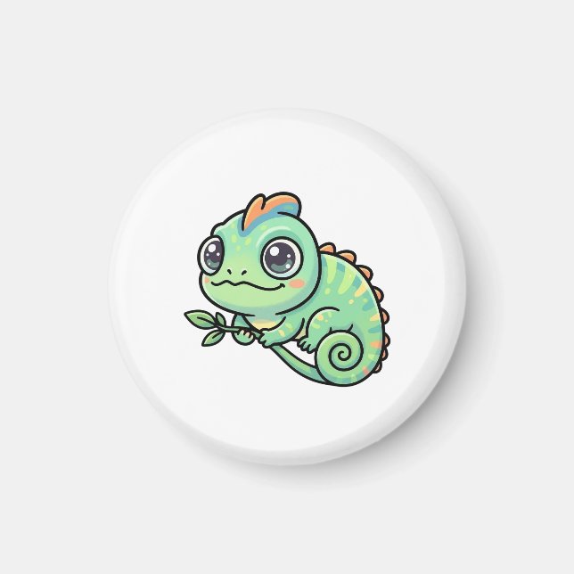 Cute Baby Green Chameleon Magnet (Front)